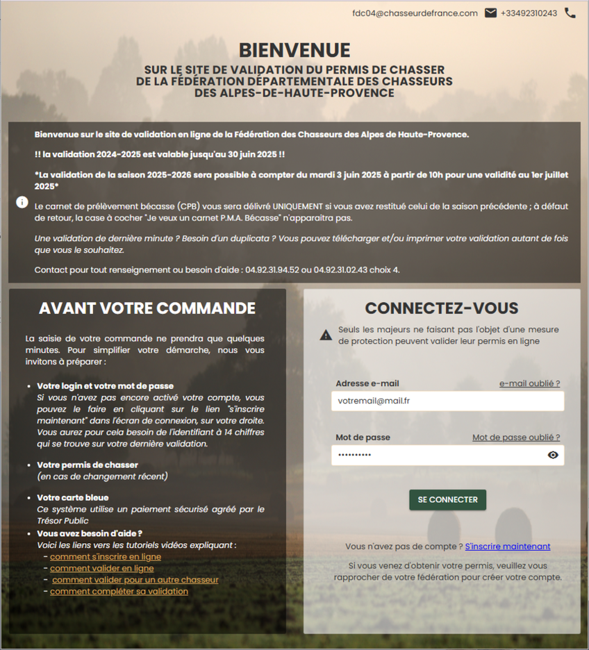 Validation du Permis de Chasser Validation du Permis de Chasser